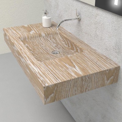 Mensola in legno massello con lavabo integrato ricavato dal pieno