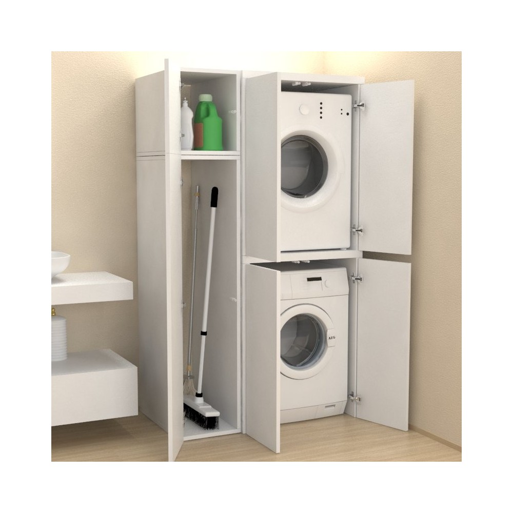 Meuble colonne + compartiment avec portes machine à laver - Buanderie